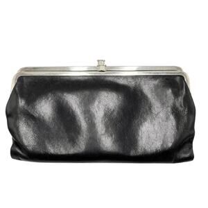 Vintage Hobo International Lauren Clutch Wallet Black Leather Double Frame